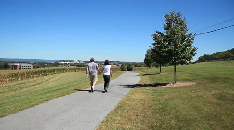 Couple walking next to cornfields during Fall Video stock 29386209