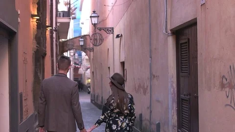 Couple walking on the old streets Stock Footage 71914727