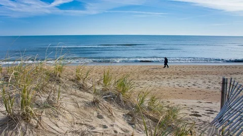 Couple Walking on Outer Banks NC Beach Stock Footage 73027020