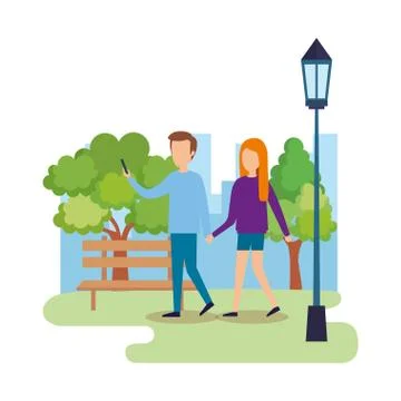 Couple walking in the park characters Ilustración de archivo