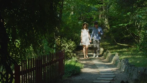 Couple walking in a park Stock Footage 99964793