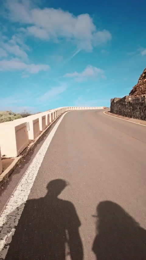 Couple walking projecting shadows on the road Stock Footage 294278173