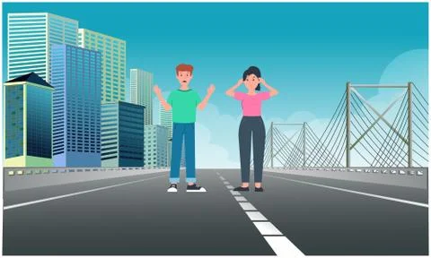 Couple is walking on the road Illustrazione stock