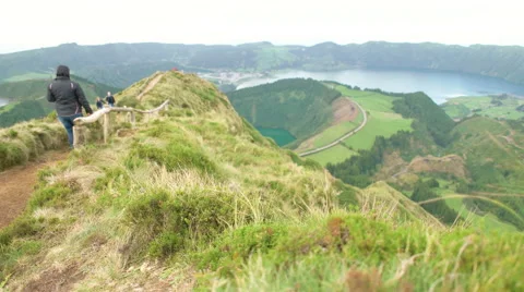 Couple Walking on the Sete Cidades Stock Footage 61052076