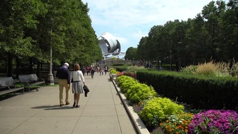 Couple walking on the sidewalk in Chicago Stock Footage 80893778