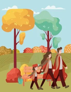 Couple walking with son characters Ilustração Stock