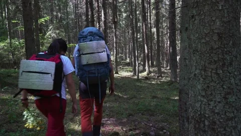 Couple walking through the dark forest 動画素材 135415569