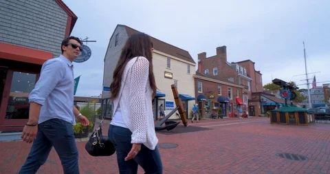 Couple Walking Through Newport Rhode Island Small Town Shops Inn New England Stock Footage 102445509
