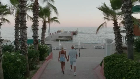 Couple Walking Towards the Beach at Sunset Stock Footage 282928344
