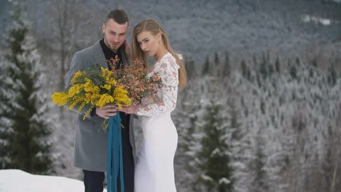 Couple walking in the winter forest Stock Footage 147539028