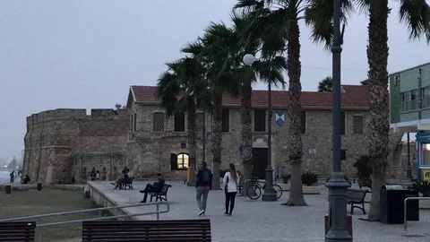 Couple walks at Larnaca Stock Footage 89732833