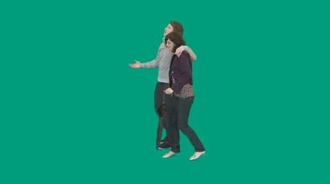 Couple walks into rain and opens umbrella - green screen - pre keyed - MINT.GS Stock Footage 8569814