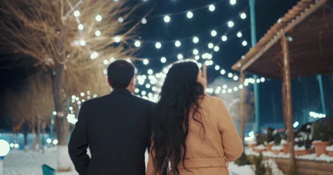 Couple walks in the winter park Stock Footage 148570159