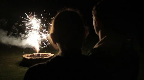 Couple Watch Backyard Fireworks Stock-Footage 51934743