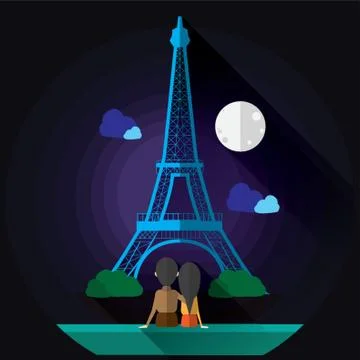 Couple Watching Eiffel Tower Illustrazione stock