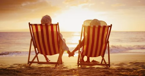 Couple Watching the Sunset on Vacation Stock Footage 86568827