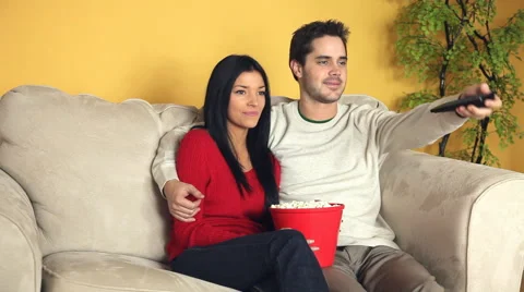 Couple Watching Television Stock Footage 43355393