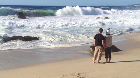 Couple watching waves Stock Footage 43097735