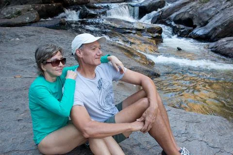 Couple at Waterfall Stock Photos