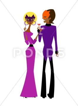 Couple wearing masquerade mask Stock Illustration