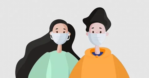 Couple Wearing Protective Face Mask Animation. Coronavirus Pandemic. Stock Footage 172030435