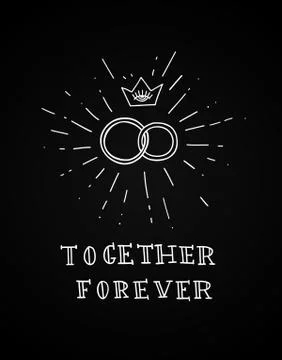Couple of wedding rings with sun rays and crown. Old school tattoo style poster Illustration