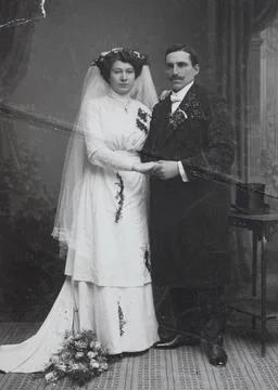 Couple wedding visiting format carte de visite photograph fixed on cardboard in Stock Illustration
