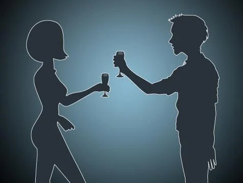 Couple with wine Ilustração Stock