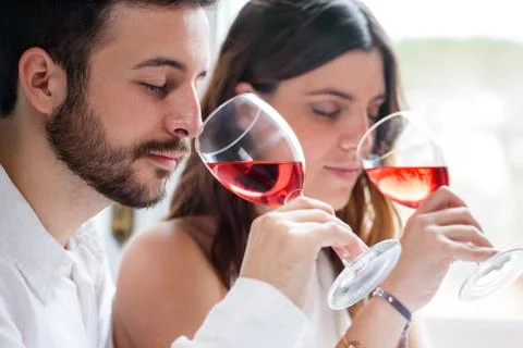 Couple at wine tasting. Stock Photos
