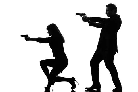 Couple woman man detective secret agent criminal  silhouette Stock Photos