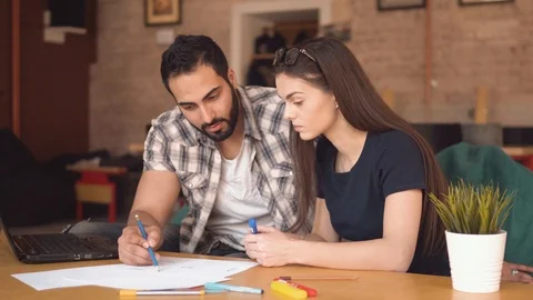 Couple Work in Cafe 動画素材 91828897