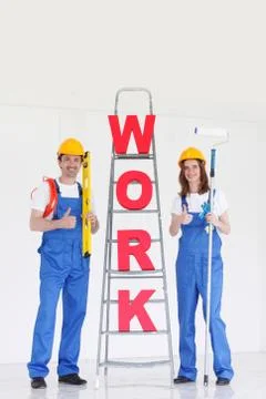 Couple with work letters Stock Photos