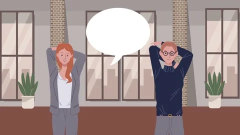 Couple workers in active break with speech bubble Stock Footage 158762085