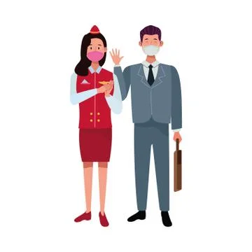 Couple workers using face masks for covid19 Illustrazione stock