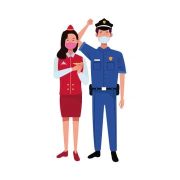 Couple workers using face masks for covid19 Illustrazione stock