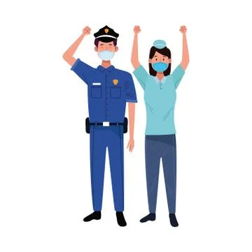 Couple workers using face masks for covid19 Illustrazione stock