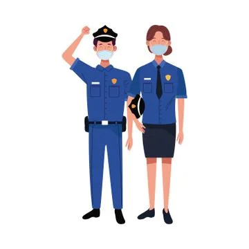 Couple workers using face masks for covid19 Illustrazione stock