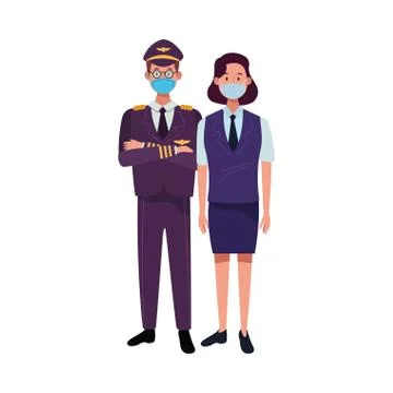 Couple workers using face masks for covid19 Illustrazione stock