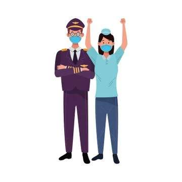 Couple workers using face masks for covid19 Illustrazione stock