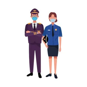 Couple workers using face masks for covid19 Illustrazione stock