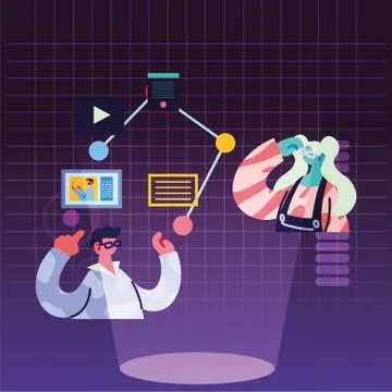 Couple working and learning online Stock Illustration