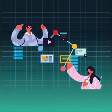 Couple working and learning online Illustrazione stock