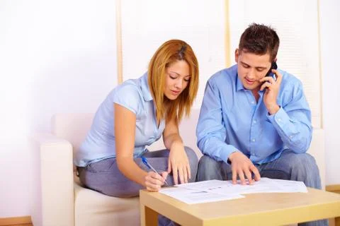 Couple working with documents Foto stock