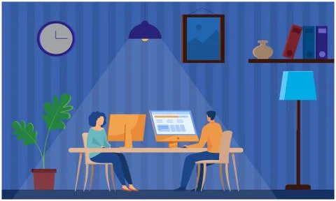 Couple is working from home during lock down Stock Illustration