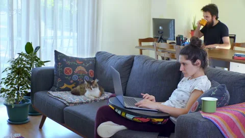 Couple is working at home together on computer Stock Footage 130326764