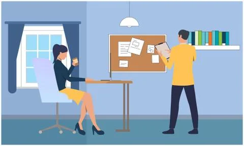 Couple is working in office Stock Illustration