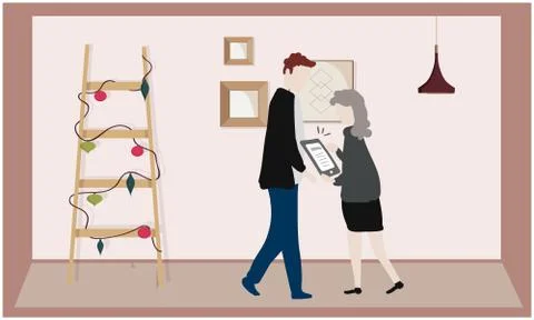 Couple is working together in office Stock Illustration