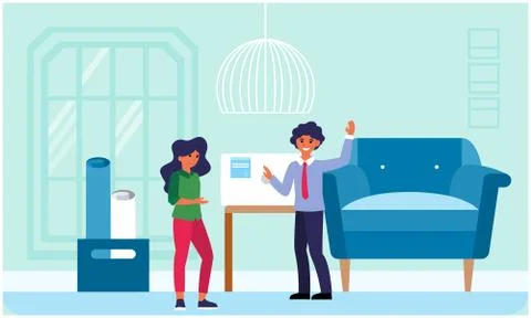 Couple is working together in office Stock Illustration