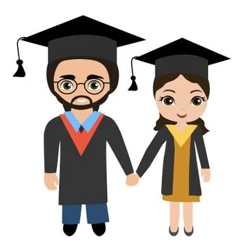 Couple of young graduating students Stock Illustration