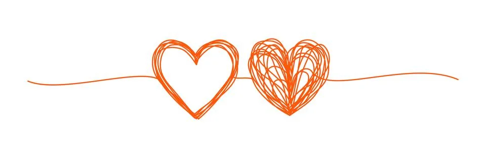Coupled hearts tangled scribble banner hand drawn with thin line, Stock Illustration